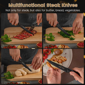 Amorston steak knives with non-stick surface reduces residue