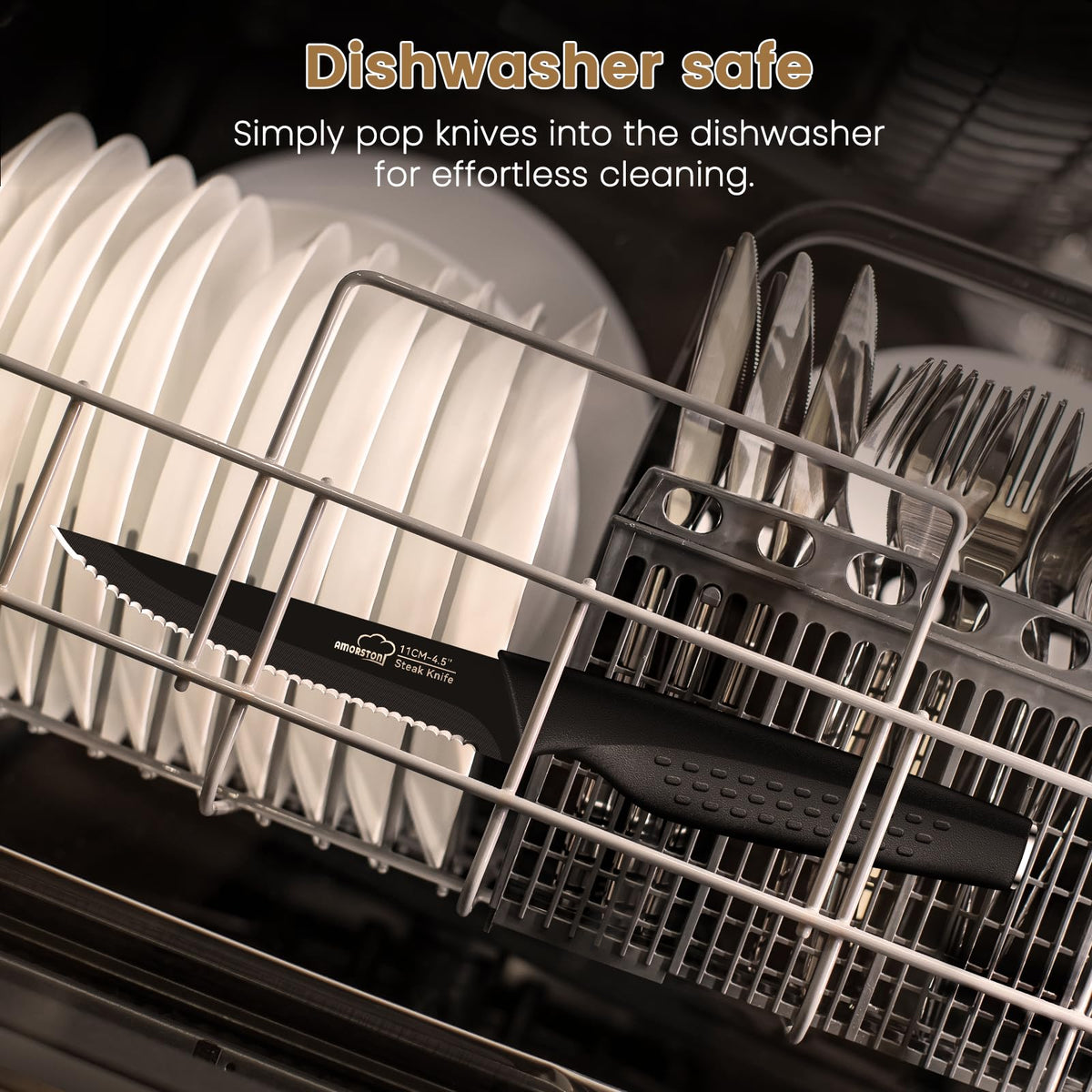 Amorston steak knives with rust-resistant coating for lasting shine