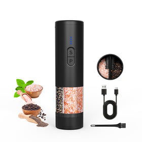 AMOSA electric salt and pepper grinder front view with LED light for precise grinding.