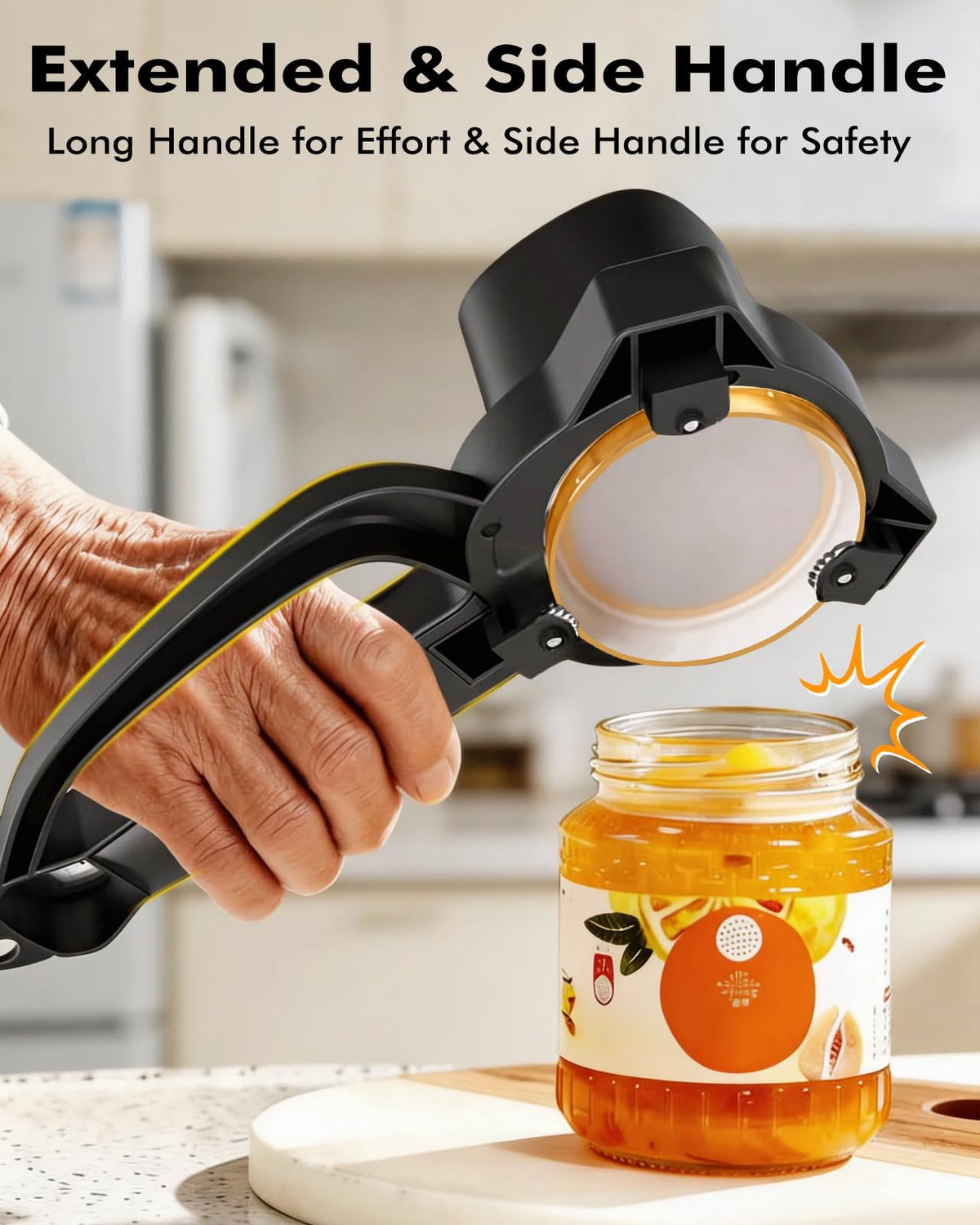 AMOSA gripper pad and safety handle provide extra leverage for easy opening