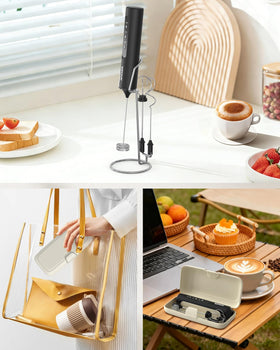 Travel case and compact stand support easy storage and portability