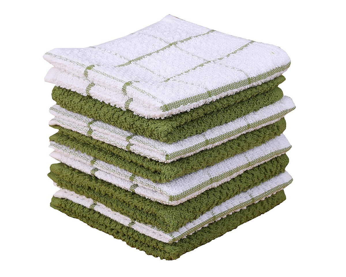 AMOUR INFINI cotton dish cloths set of 8 in plain green for quick dish drying.
