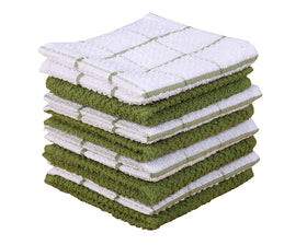 AMOUR INFINI cotton dish cloths set of 8 in plain green for quick dish drying.