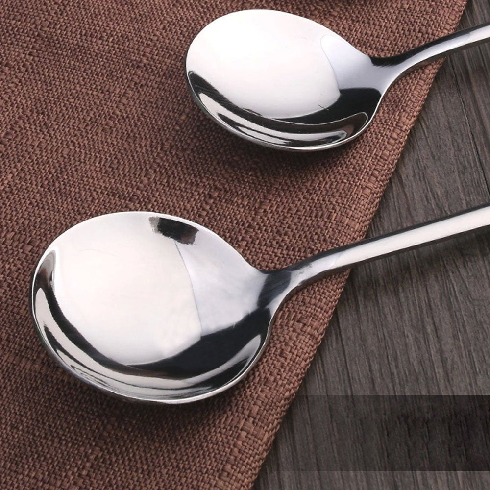 AmoVee soup spoons serving soup, cereals, and desserts during a meal.