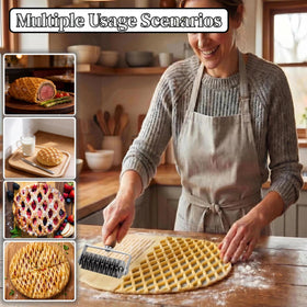 Beef Wellington crust featuring elegant lattice work crafted by AMPSEVEN.