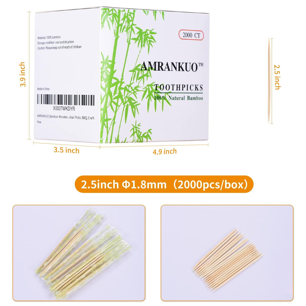 Amrankuo individually wrapped toothpicks in cellophane for sanitation and portability