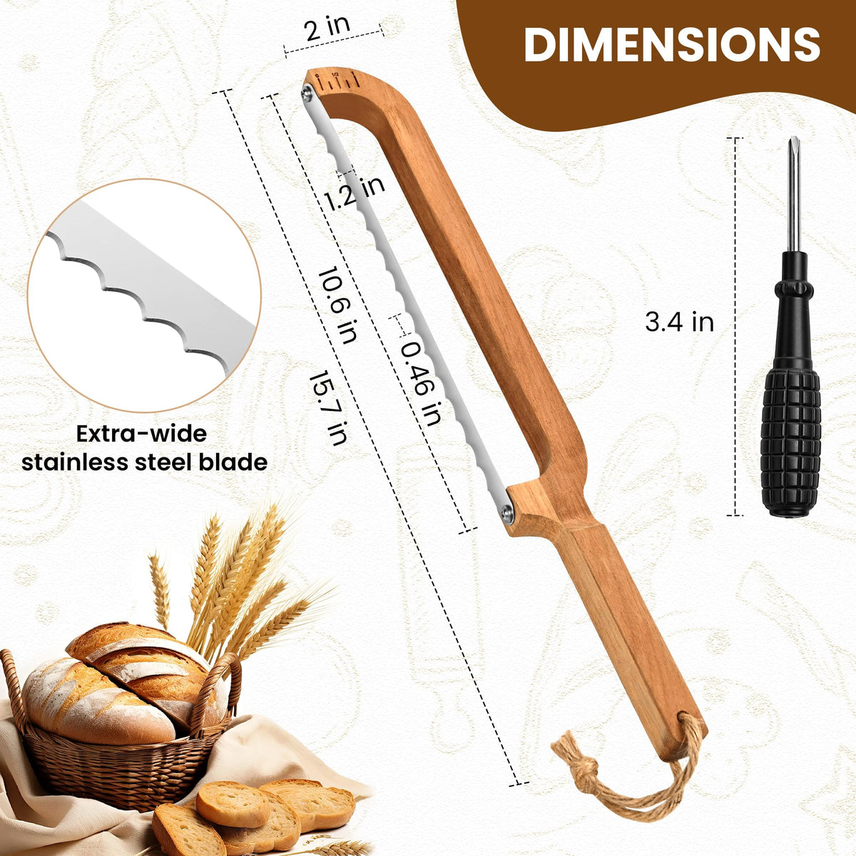 AMROAH wooden handle on the bread knife offers natural grip and comfort.