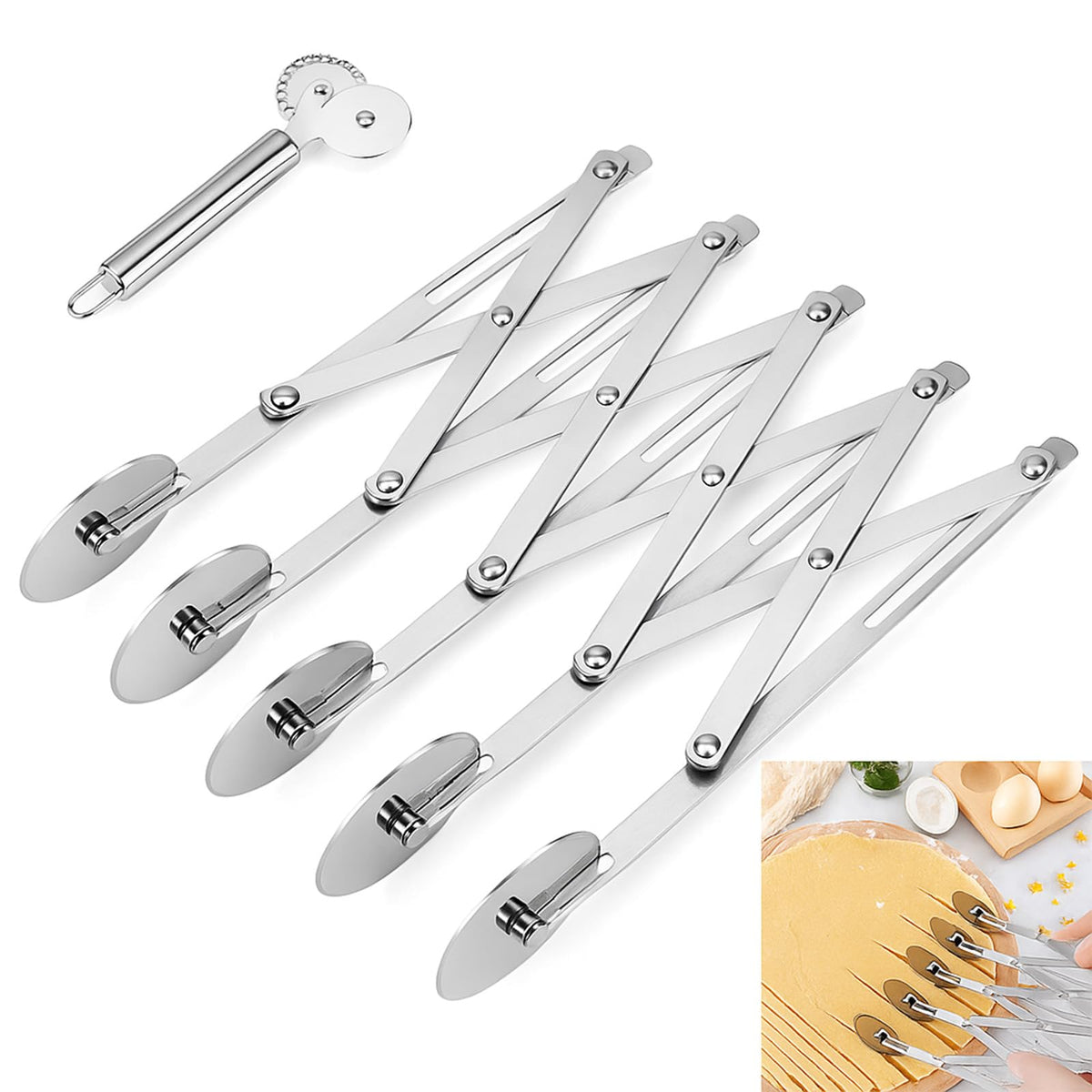 Amroicus 5-wheel pastry cutter assembled for precise, even dough portions.