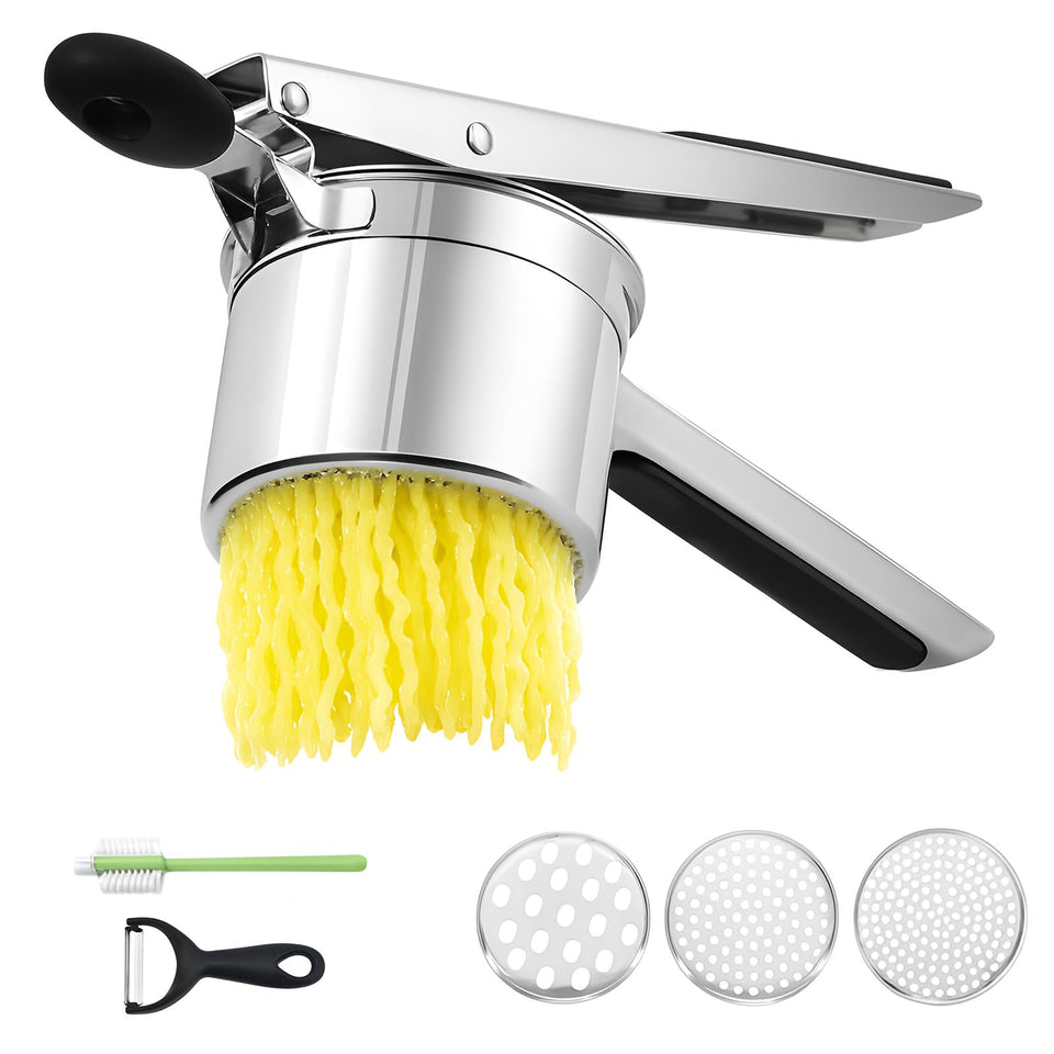 Amroicus potato ricer 15oz capacity for silky mashed potatoes.