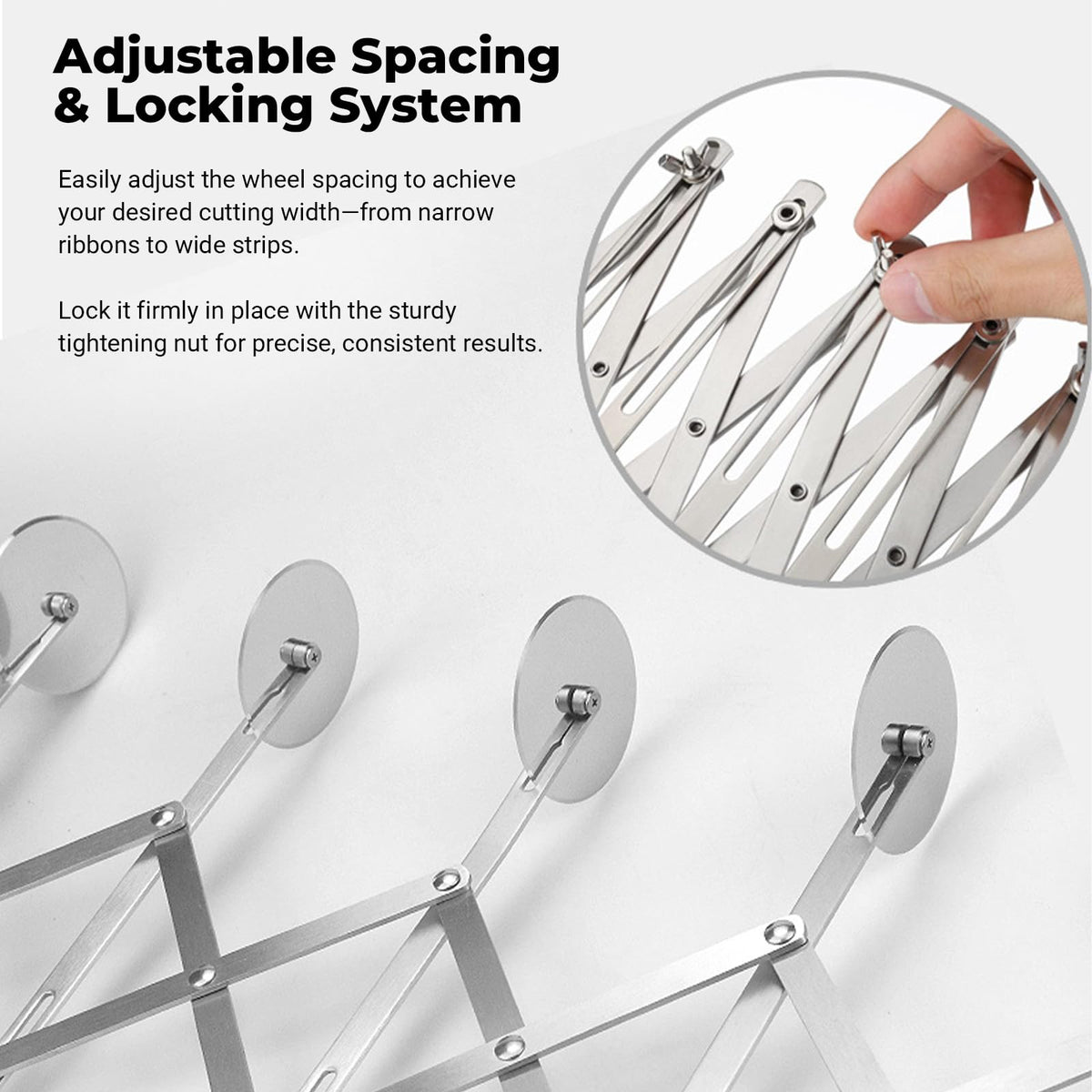 Amroicus stainless steel pastry cutter closeup with polished, easy-clean surface.