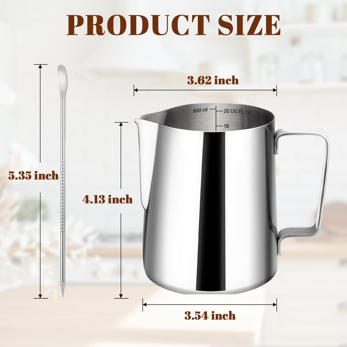 Amrules milk frothing pitcher with exterior mirror finish for a sleek kitchen look.