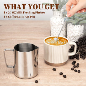Amrules milk frothing pitcher mouth design guides smooth pours for clean latte art.