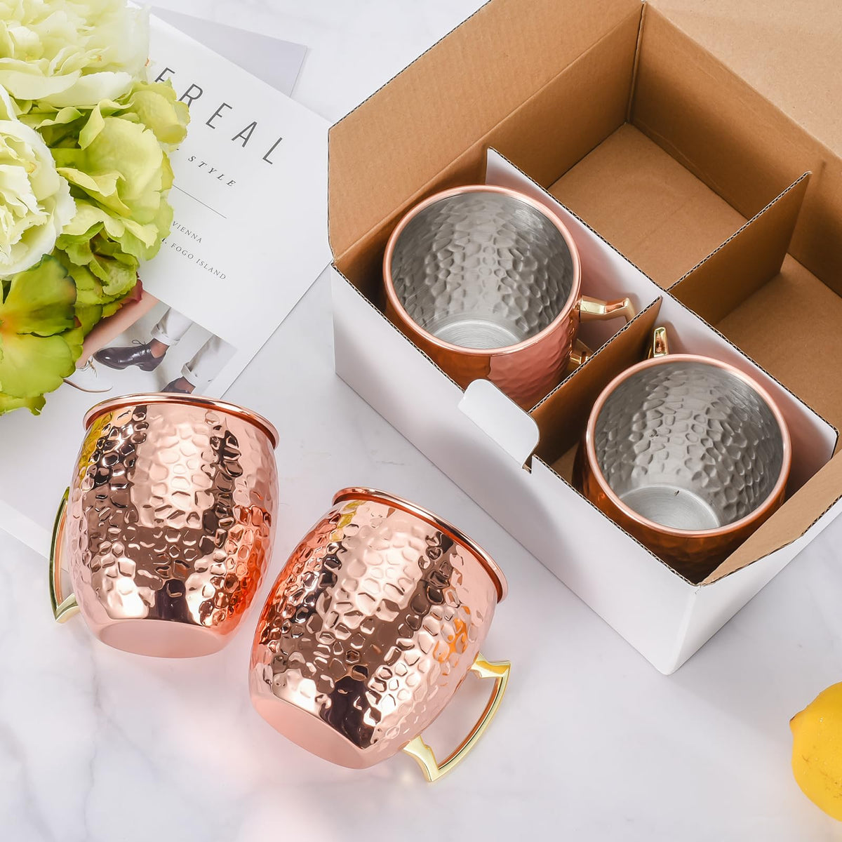 Amrules Moscow Mule mug set perfect as a host gift.