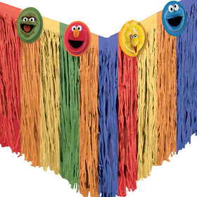 Amscan table skirt close-up shows vibrant colors and durable material.