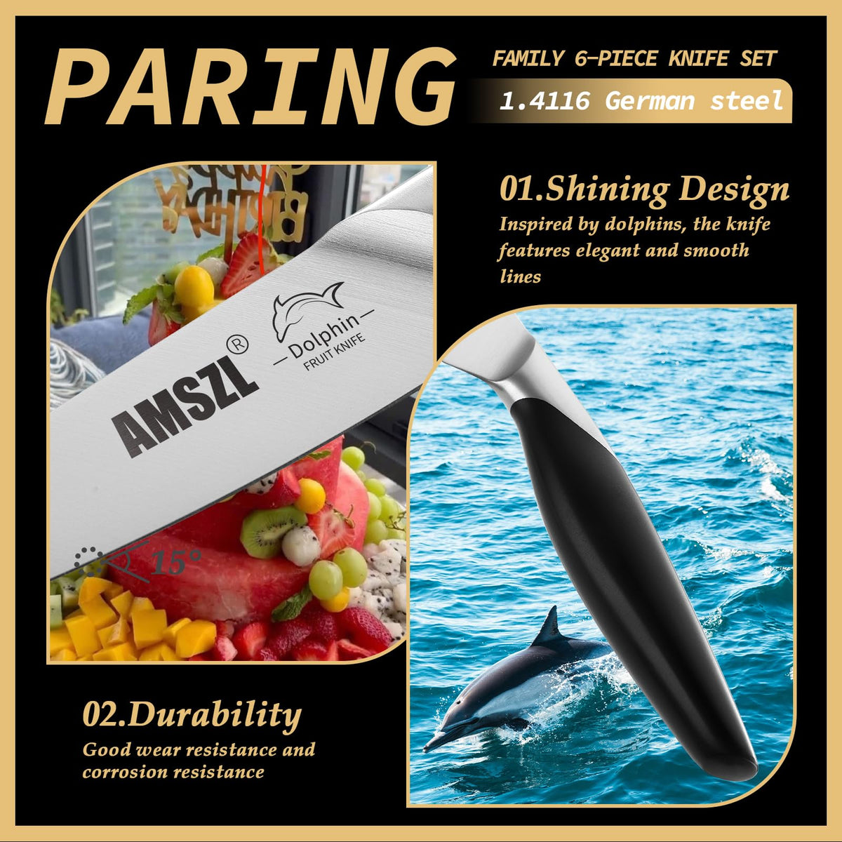 AMSZL paring knife ergonomic ABS handle for fatigue-free prep