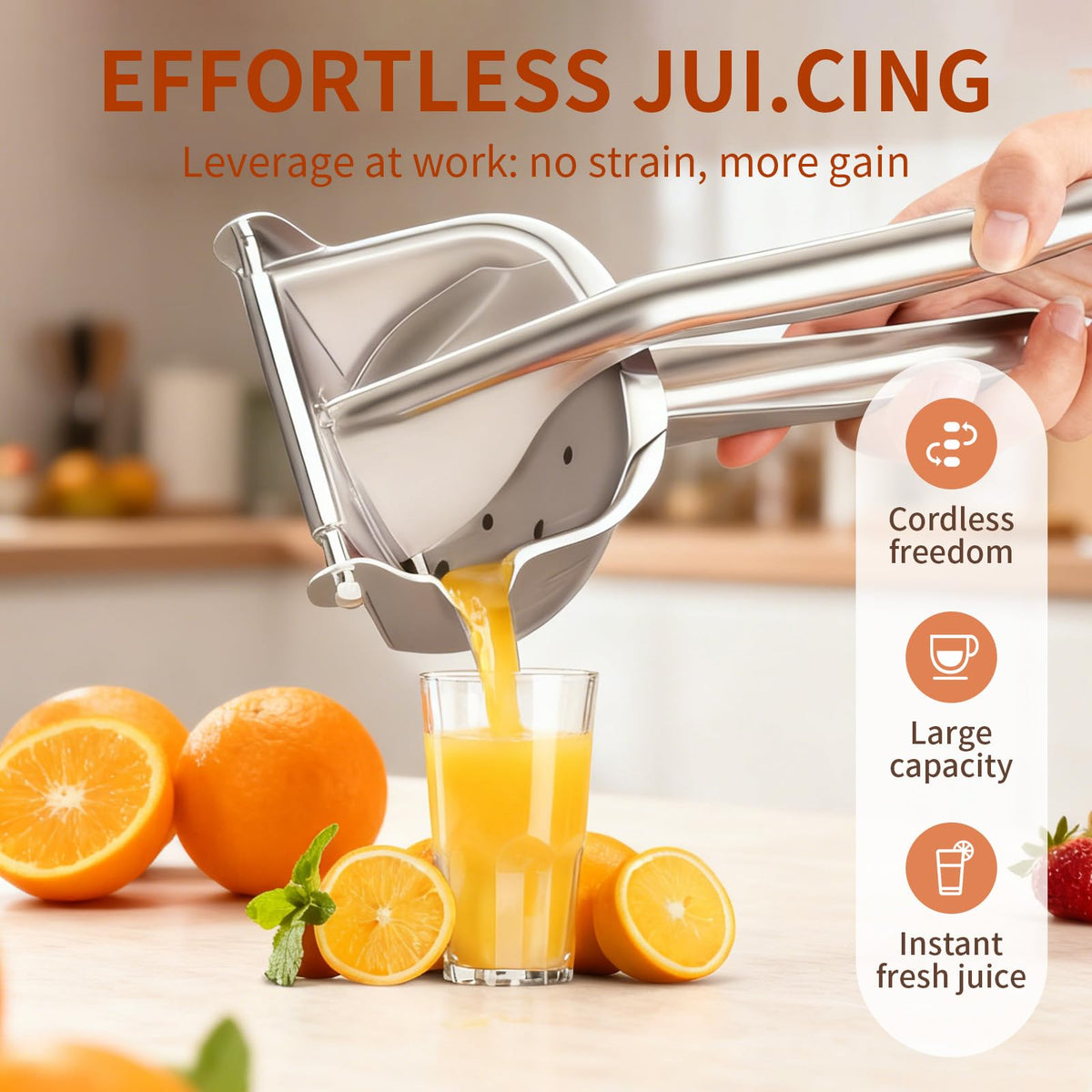 Amwofng heavy-duty manual juicer provides robust performance for lemons and oranges.