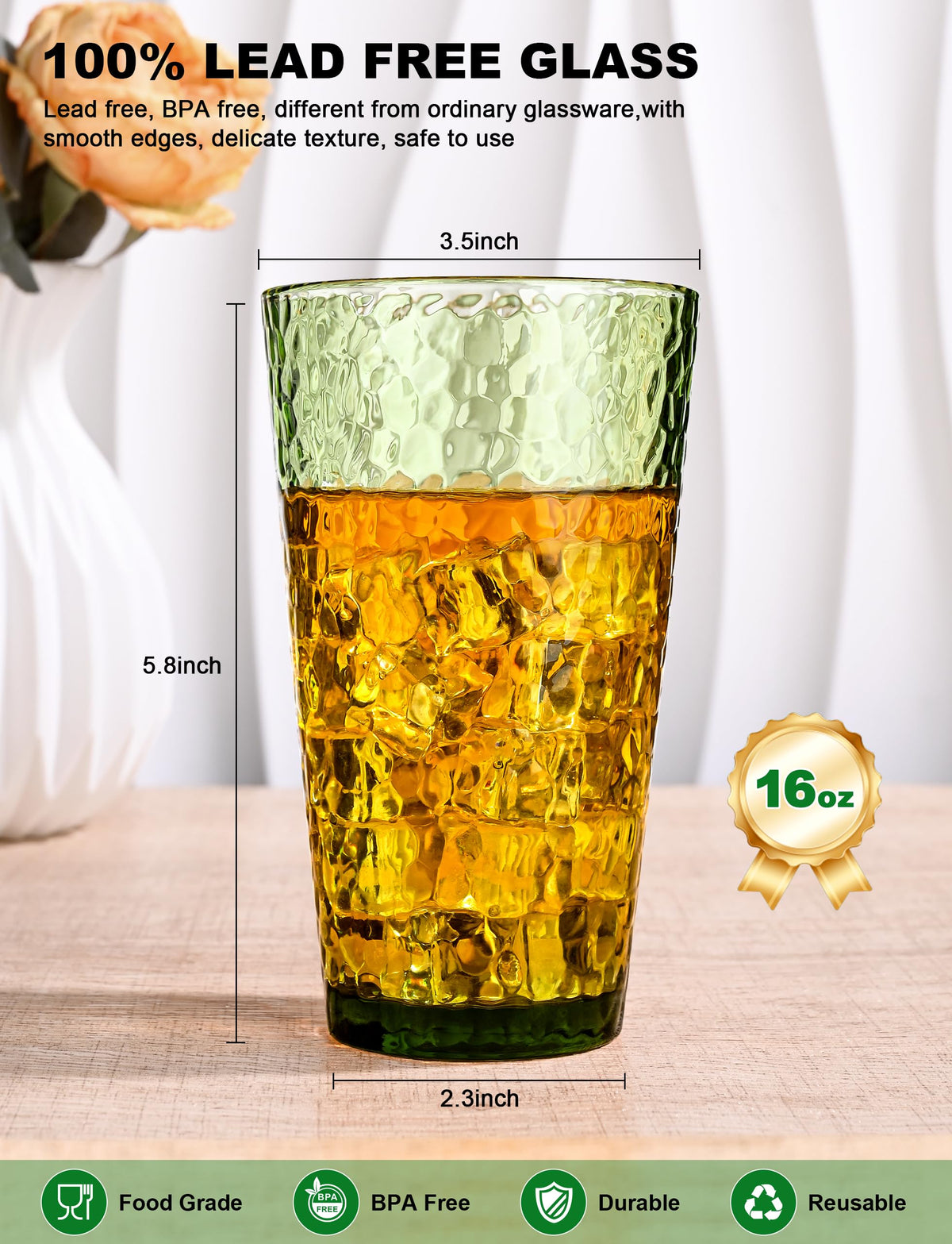 Amyoole cocktail, beer, and juice glasses ideal for entertaining at home