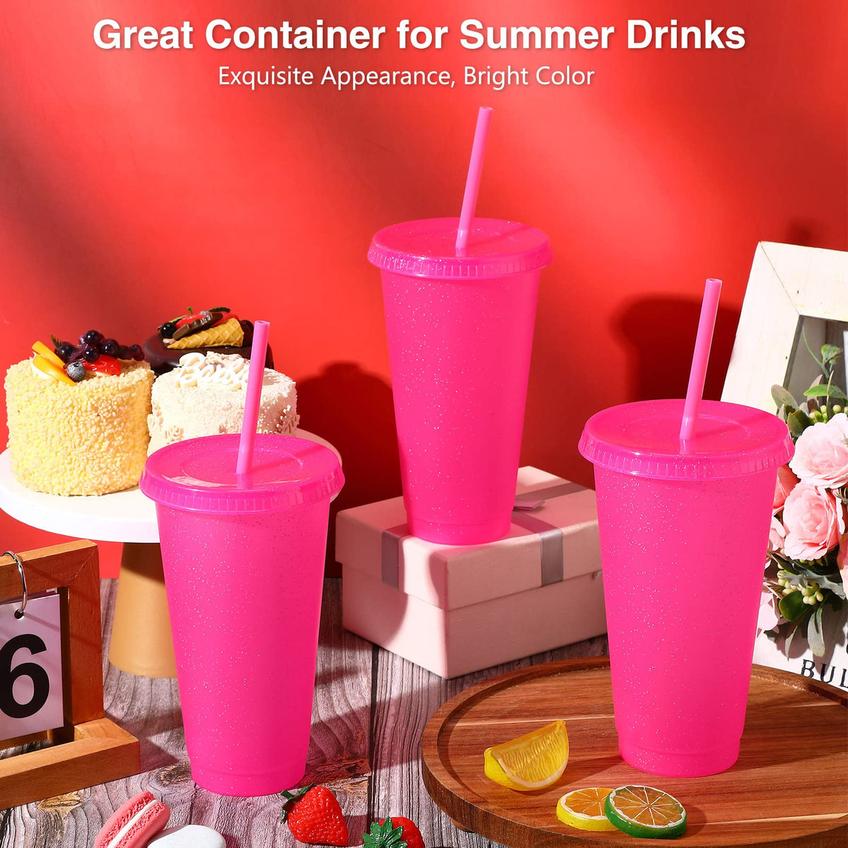 Amyhill pink 24oz plastic tumbler suitable for coffee and juice