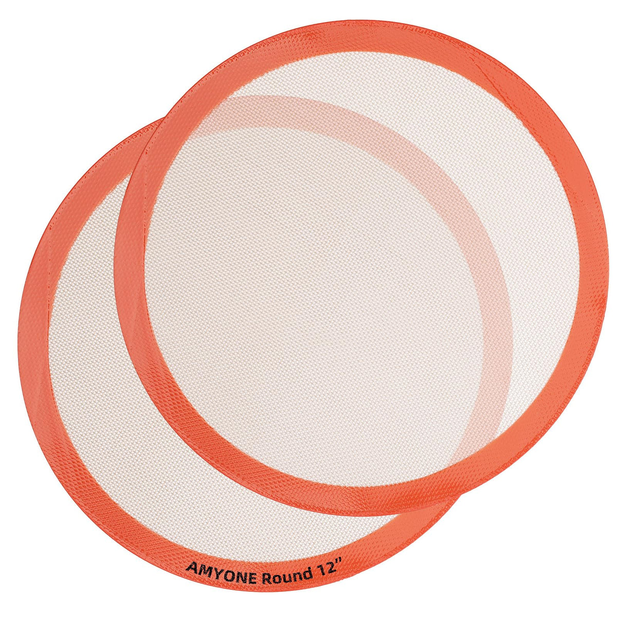 AMYONE round silicone baking mat 11.75 inch for 12-inch pizzas; non-stick and reusable.