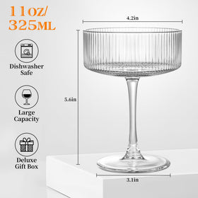 Amyoole lead-free crystal coupe glasses with exceptional clarity and dishwasher-safe durability.