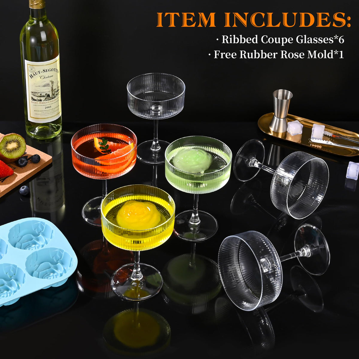 Amyoole rose ice mold accent enhances show-stopping party visuals.