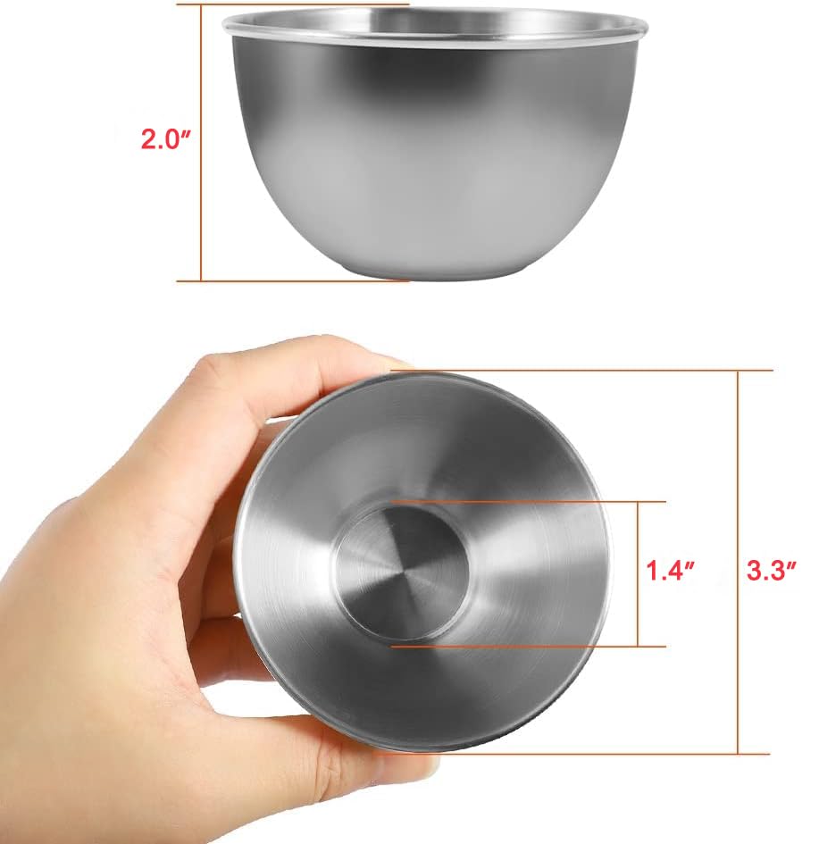 Amytalk 3.3-inch stainless steel sauce dish ready for dipping sauces on a plate