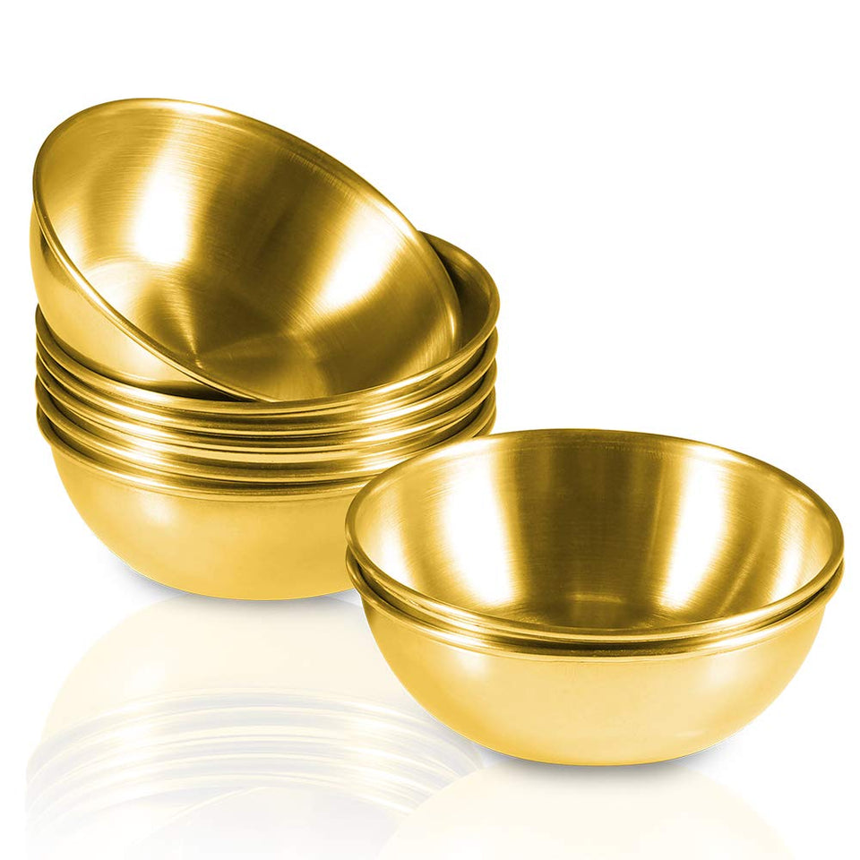 Amytalk 8-pack golden sauce dishes, 3.2 inches, ideal for dipping sauces at the table.