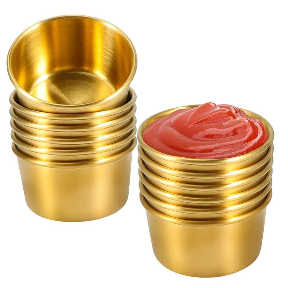 Amytalk Golden ramekin dipping cups 60ml set, ideal for sauces and condiments at meals.