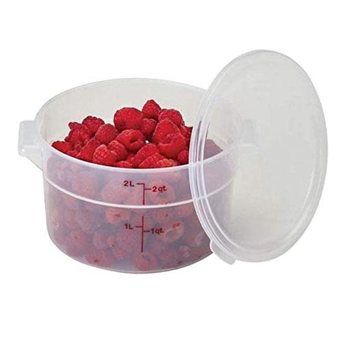 AMZ Empire Cambro 2qt round container shown with translucent body for quick content check.