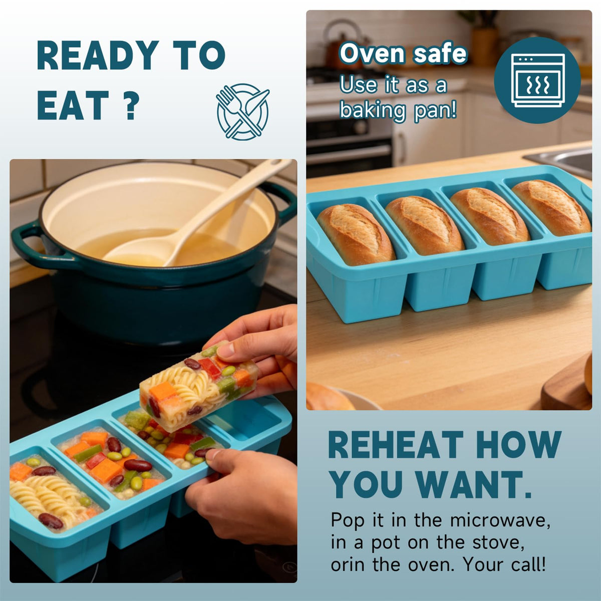 Blue Amz Jet freezer trays shown ready for stackable storage