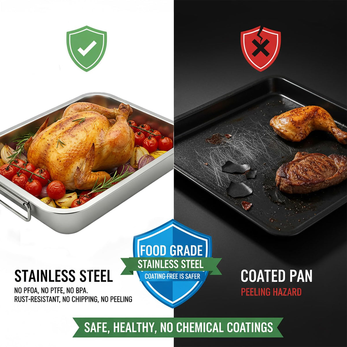 AMZ-UTHHF no-coating cooking surface ensures safe, residue-free roasting