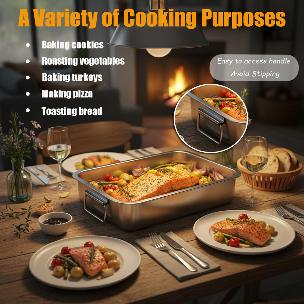 AMZ-UTHHF 15.5 x 11.6 inch pan perfect for turkey, chicken, and vegetables
