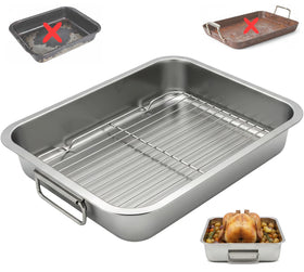 AMZ-UTHHF stainless steel roasting pan with rack and handles for even browning