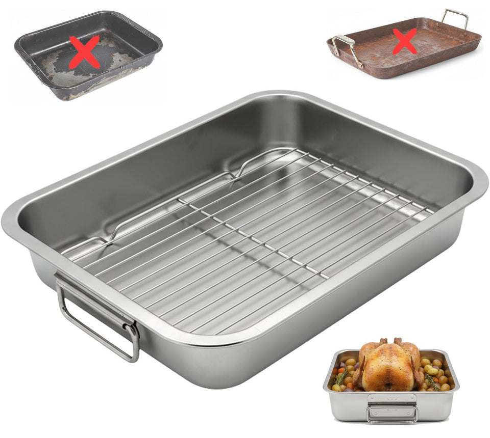 AMZ-UTHHF stainless steel roasting pan with rack and handles for even browning