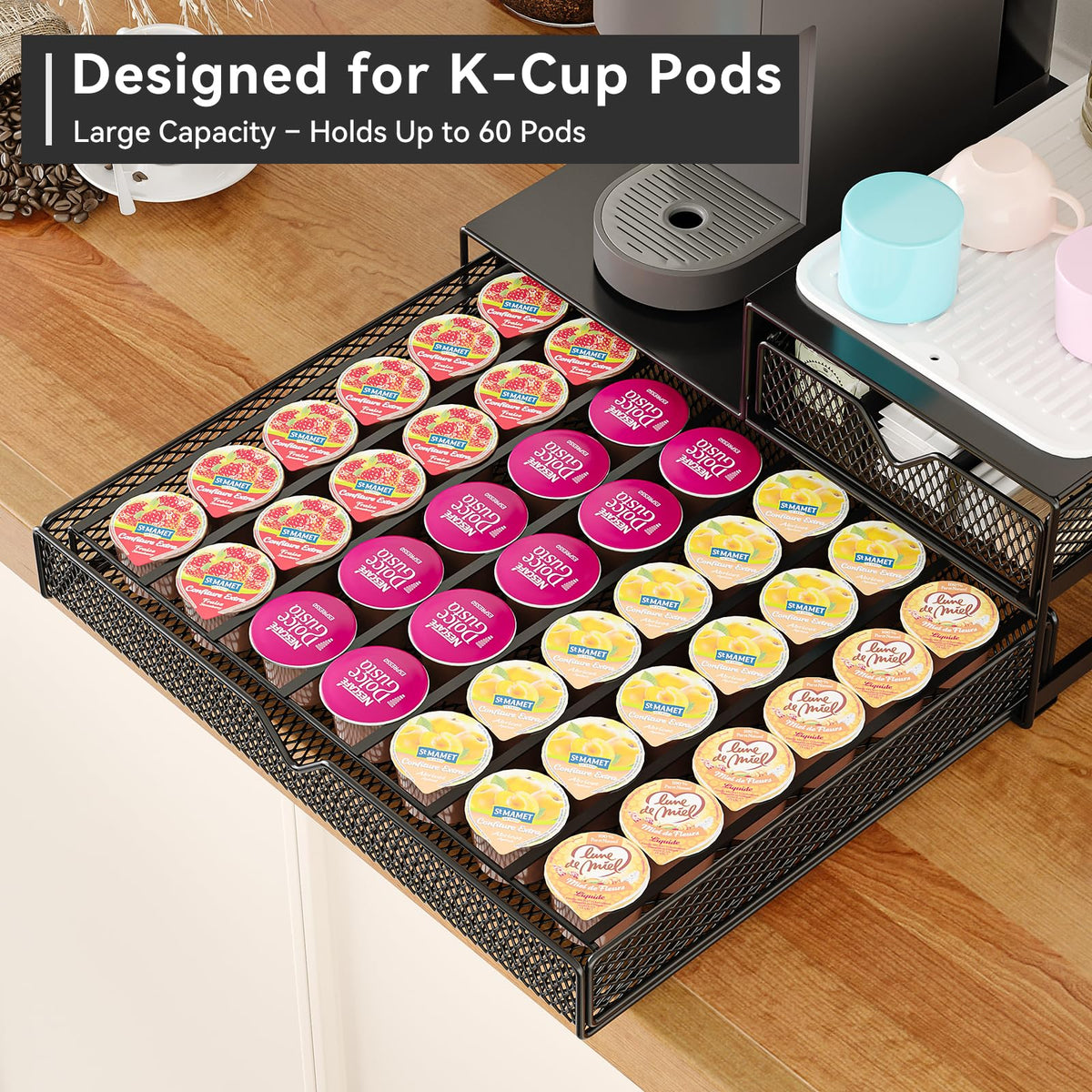 AmzAge K Cup Organizer offers 60-cup drawer capacity for organized pods