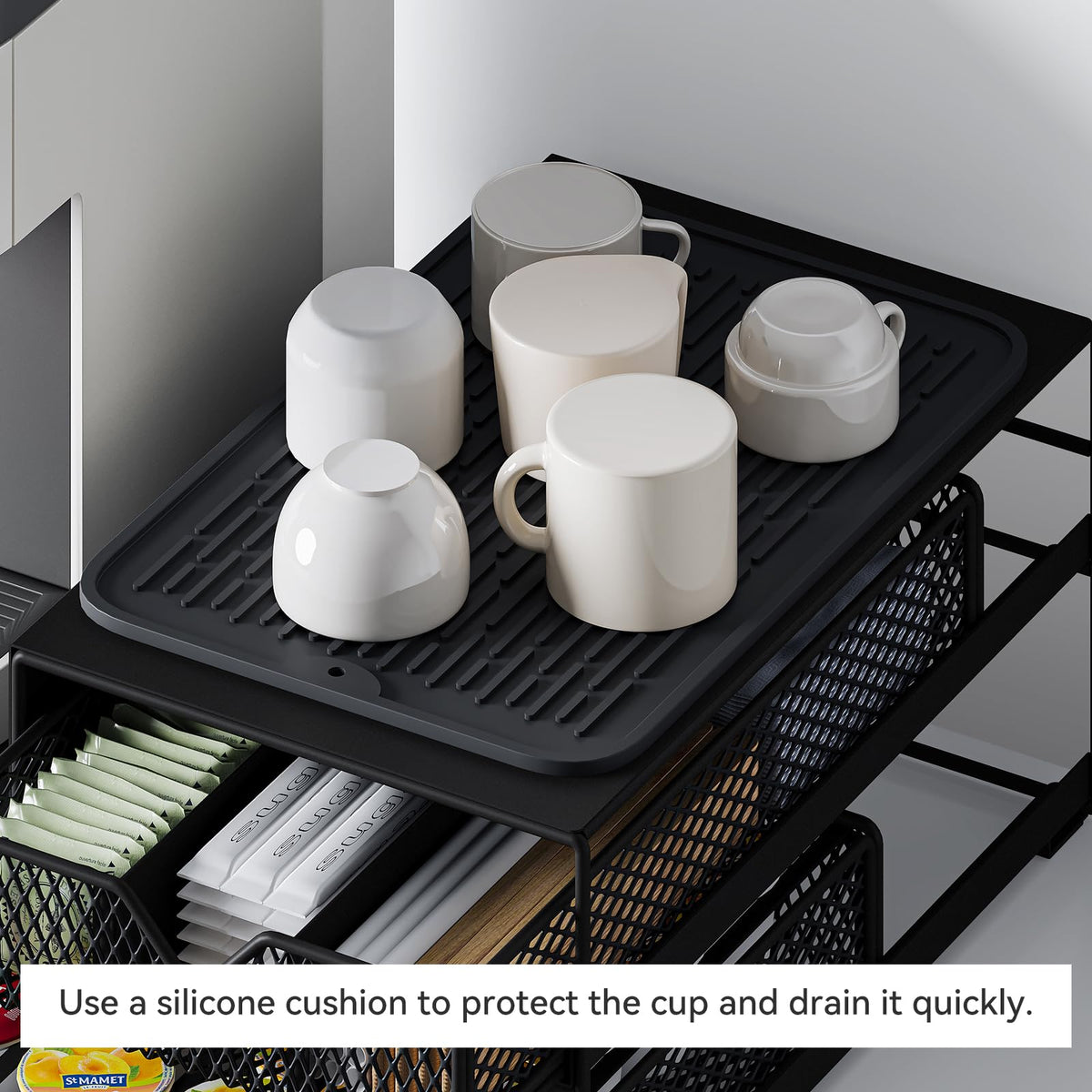 AmzAge K Cup Organizer upper tier includes waterproof drip mat