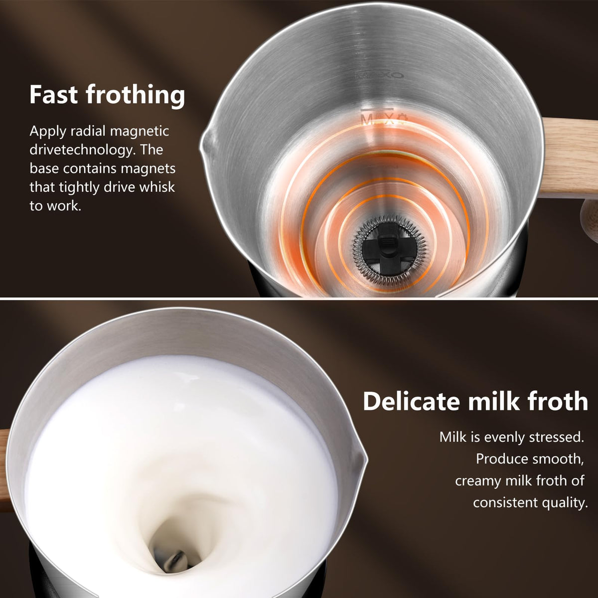 AMZCHEF 8-in-1 milk frother dense froth mode creates rich texture