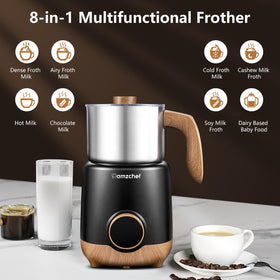 AMZCHEF 8-in-1 milk frother OLED screen for simple one knob control