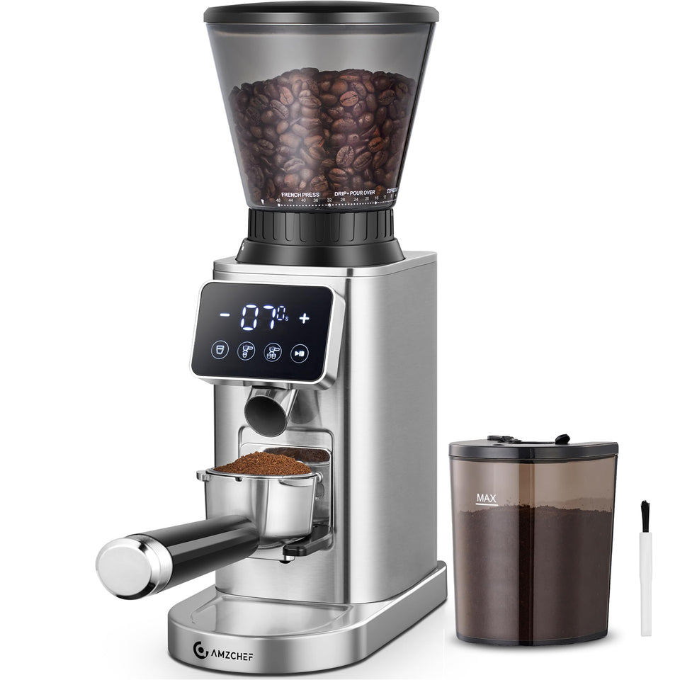 AMZCHEF Coffee Grinder conical burr 40mm for consistent grind and rich aroma.