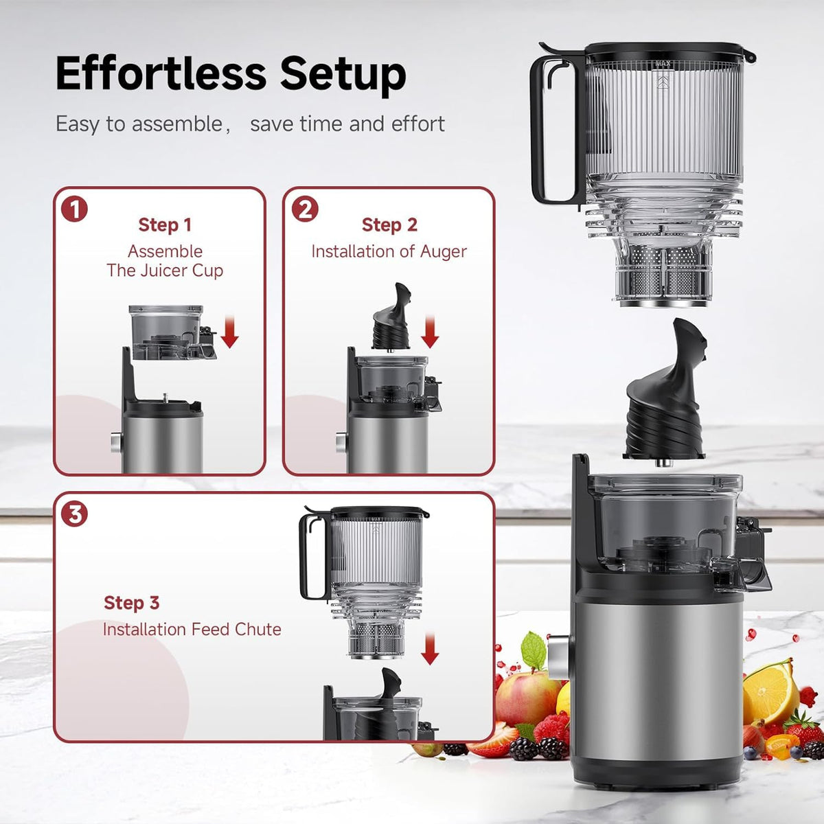 AMZCHEF stainless steel body resists stains for easy cleanup