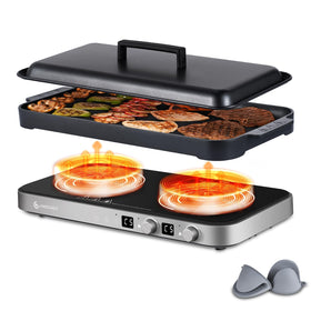 AMZCHEF double induction cooktop front view for compact kitchen use.