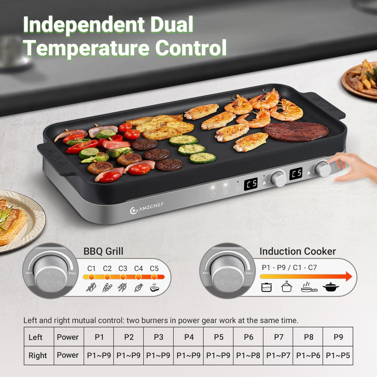 AMZCHEF crystal glass surface cleans easily after cooking.