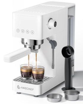 AMZCHEF espresso machine front view for a compact home setup and cafe-quality shots