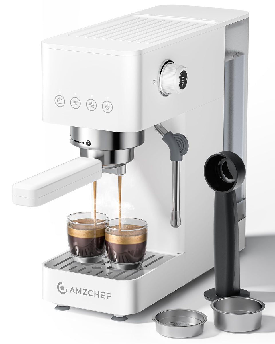 AMZCHEF espresso machine front view for a compact home setup and cafe-quality shots
