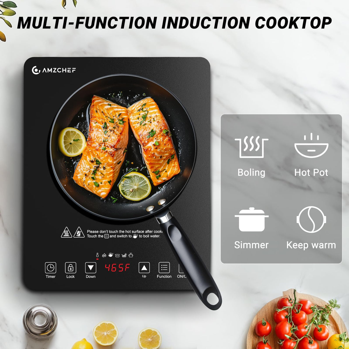 AMZCHEF induction cooktop timer display supports easy monitoring