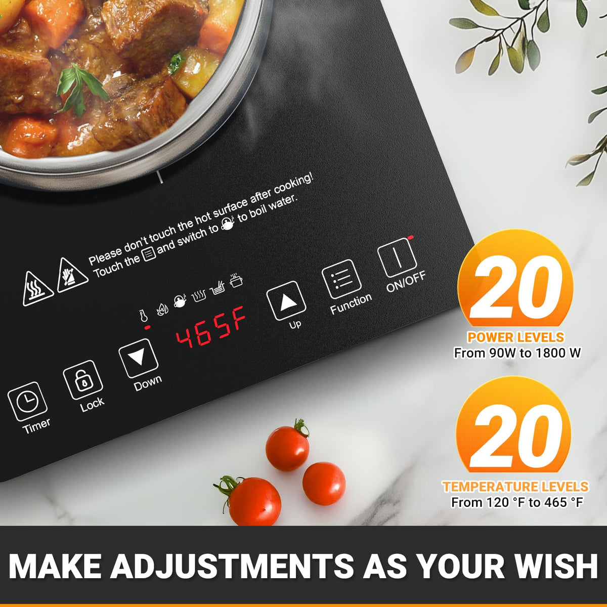 AMZCHEF induction cooktop with 6-8 inch heating coil for fast heat