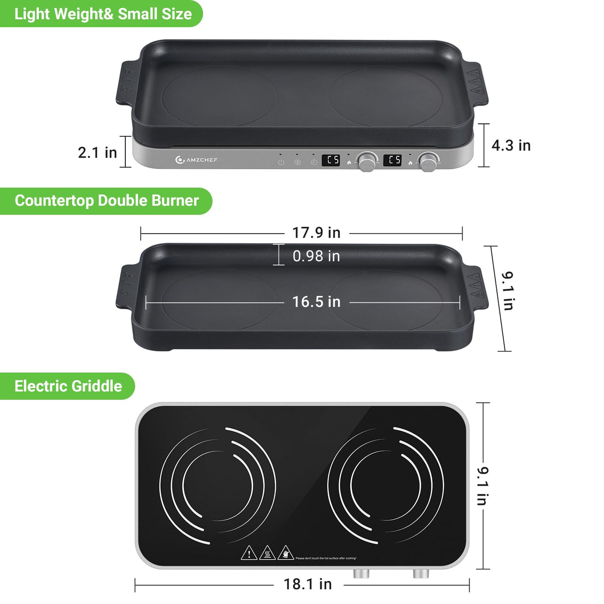 AMZCHEF removable griddle pan on cooktop for versatile cooking.
