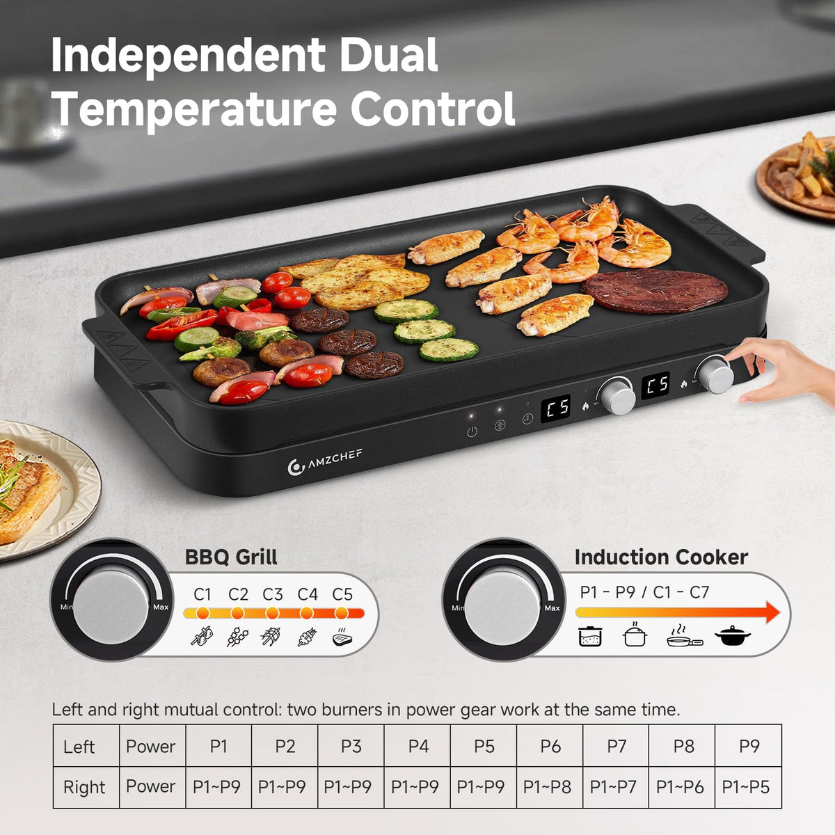 AMZCHEF sensor-touch control panel enables precise, user-friendly operation.