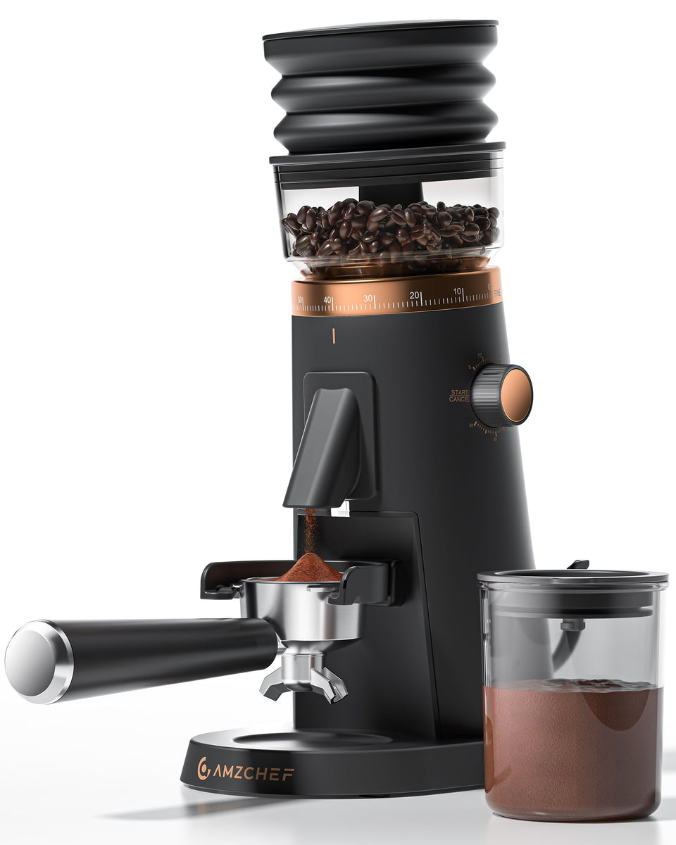 AMZCHEF single-dose grinder with 40mm burr for consistent espresso extraction.