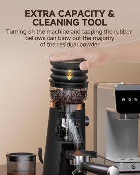 AMZCHEF grinder's quiet DC motor ensures peaceful mornings.